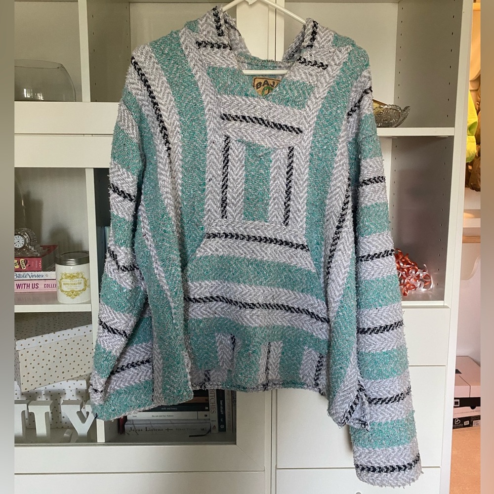 Baja Joe Turquoise, Black, and White “Drug Rug” Style Hoodie